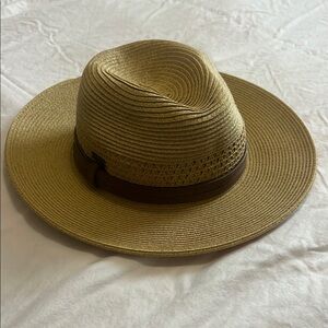 Tan and Brown Fedora Hat with Sun Protection